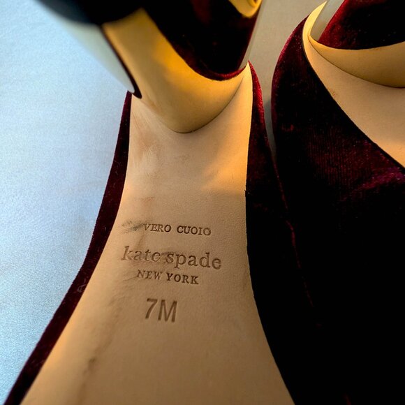 Kate Spade Sybil Burgundy Velvet Pumps with Rhinestone Block Heels Vero Cuoio - Picture 11 of 14